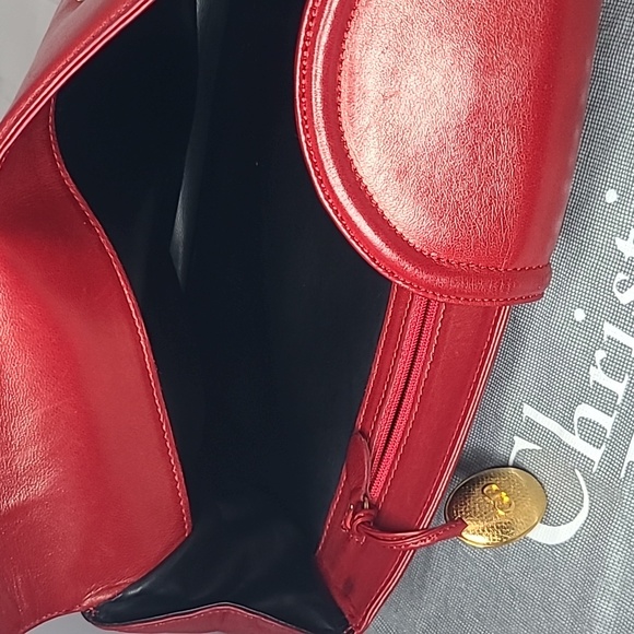CHRISTIAN DIOR RARE VINTAGE LIPSTICK RED LAMBSKIN LEATHER DOUBLE FLAP CLUTCH BAG - Picture 12 of 17